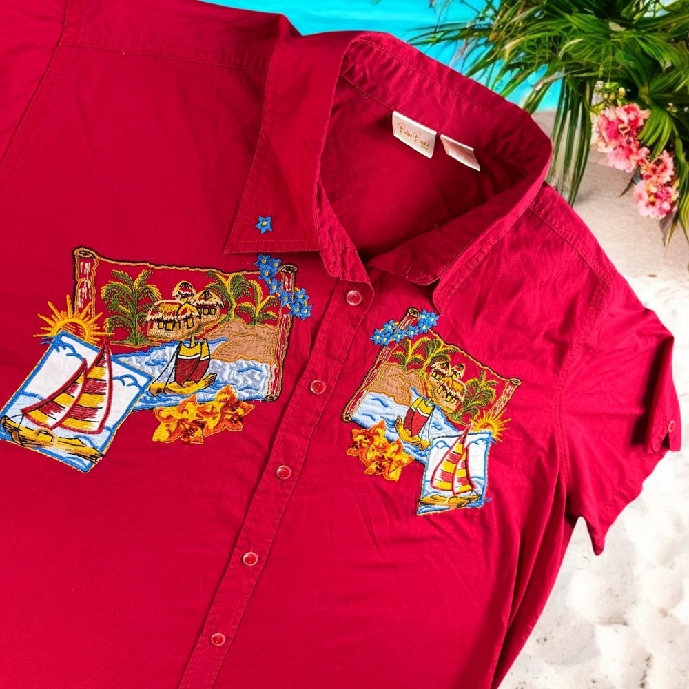Bobbie‎ Brooks Resort Top Women 26/28 Baggy Patch Embroidered Sailing Travel